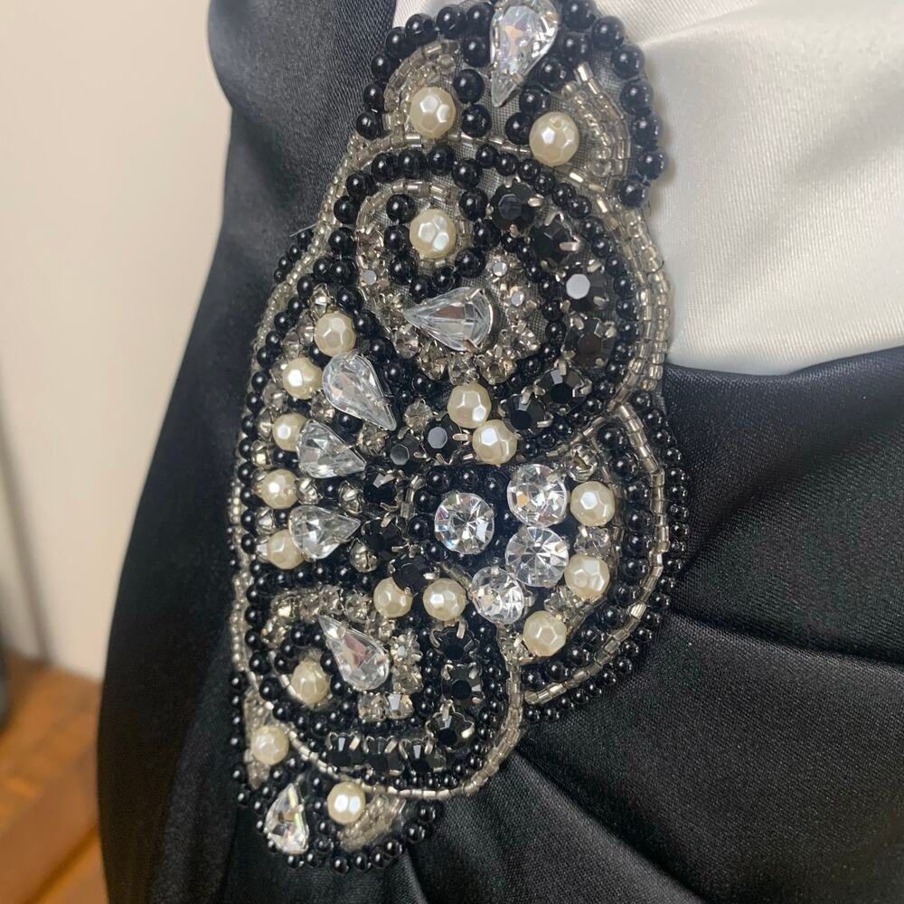 Jessica Howard One Shoulder Dress Sz 6 Black White Satin Beaded Cocktail Formal - Picture 4 of 10